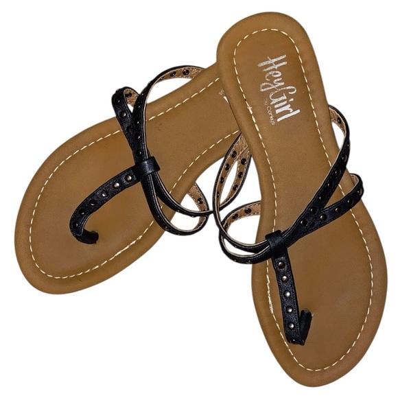 Hey Girl by Corkys Swimsuit Studded Slip On Sandal in Tan and Black Size 7 - Picture 3 of 5